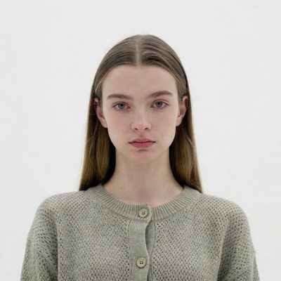 Young woman in green knit cardigan