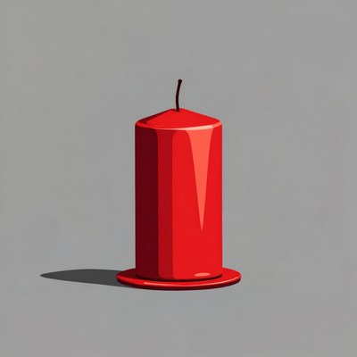 Red Candle on Gray Background