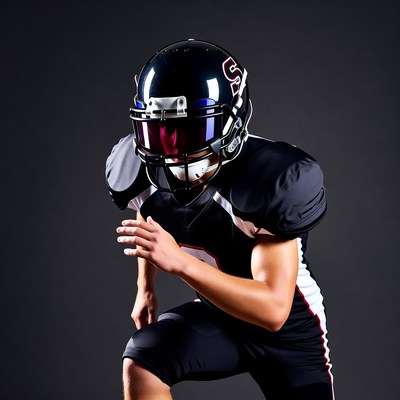 Football player in black helmet and pads