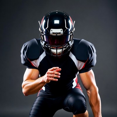 Football player in starting stance