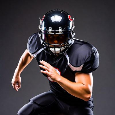 Football player charging in black uniform