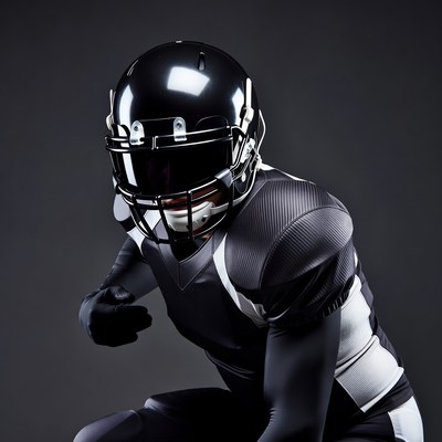 African-American football player in black uniform