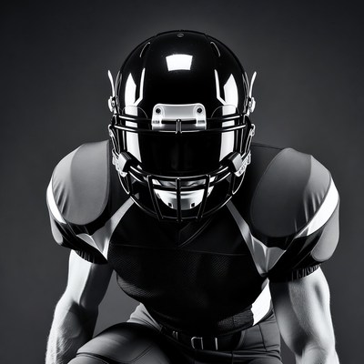 Football player in black uniform crouching
