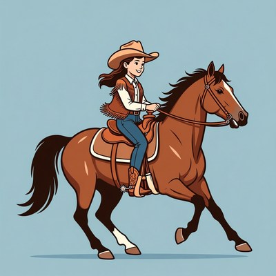 Cowgirl riding horse illustration