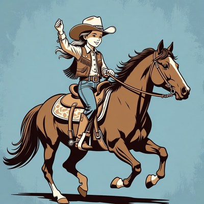 Girl Riding Horse Raising Fist