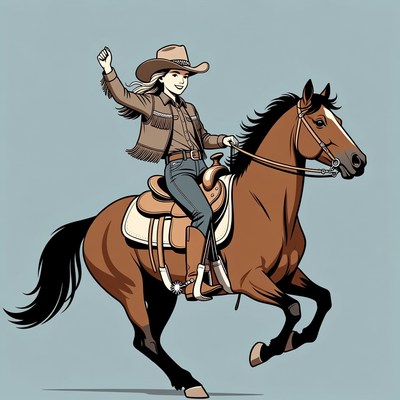Cowgirl riding horse illustration