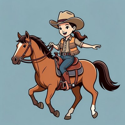 Cartoon girl riding horse