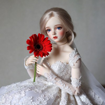 Blonde Ball-Jointed Doll Holding Red Gerbera