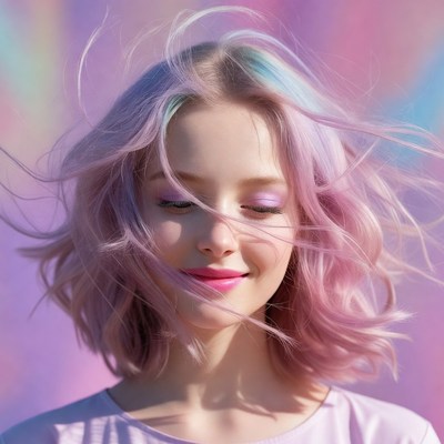 Woman with flowing pink hair