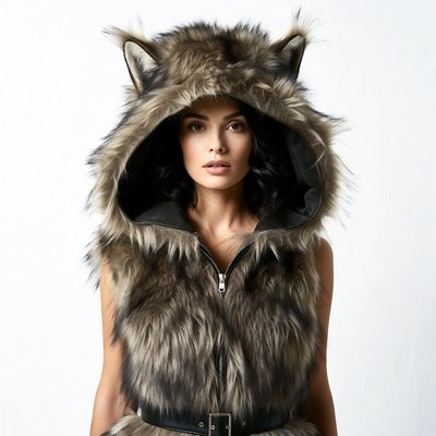 Woman in wolf fur hood