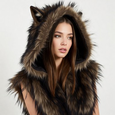 Woman in wolf fur hood