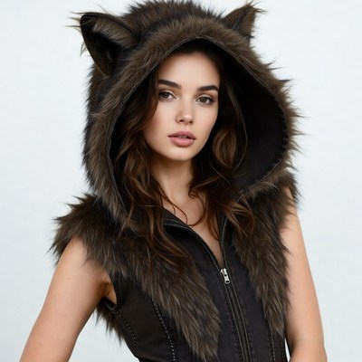 Woman in furry wolf hood