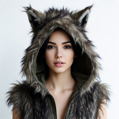 Woman in wolf fur hood