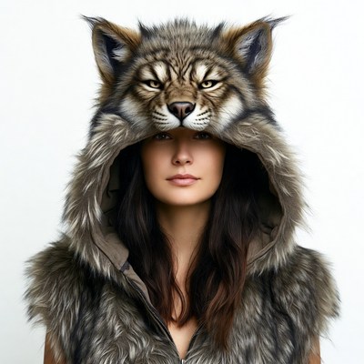 Woman wearing lynx fur hood