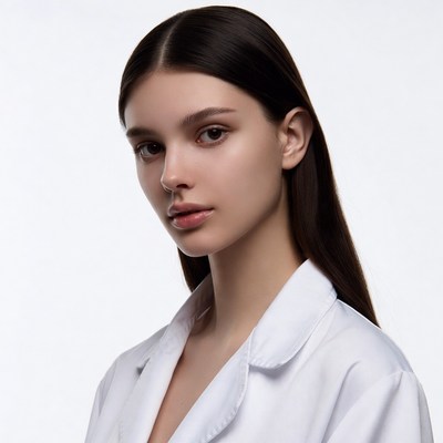 Woman in white coat portrait