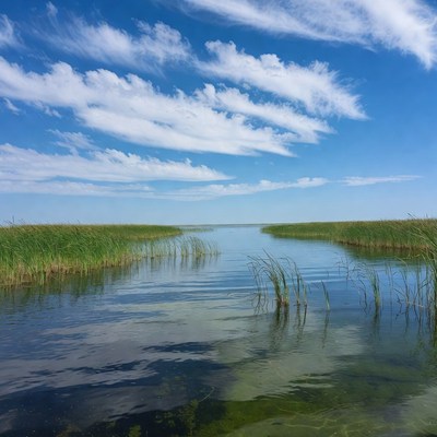 Marsh with Calm Water Channel