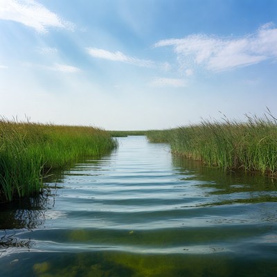 Narrow Water Channel in Reeds