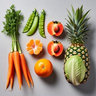 Fresh vegetables and fruits arrangement