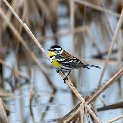 Yellow-rumped Warbler on reed