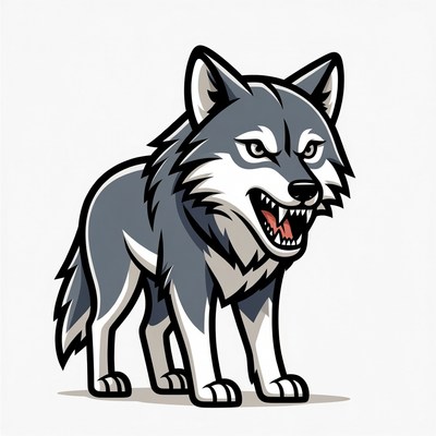 Growling Gray Wolf Illustration