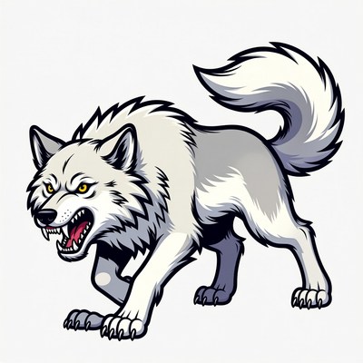 Roaring White Wolf Illustration
