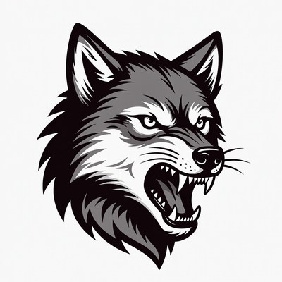 Roaring Gray Wolf Head Illustration