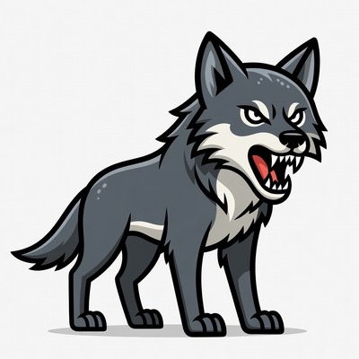Growling Gray Wolf Illustration