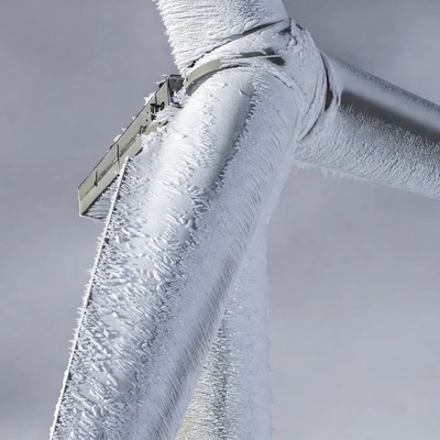 Wind turbine blade covered in frost