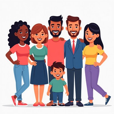 Diverse family standing together illustration