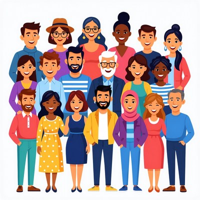 Diverse group of smiling people illustration