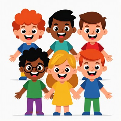 Group of Happy Cartoon Children