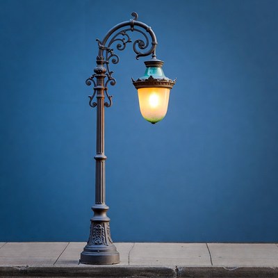 Vintage Street Lamp on Blue Background