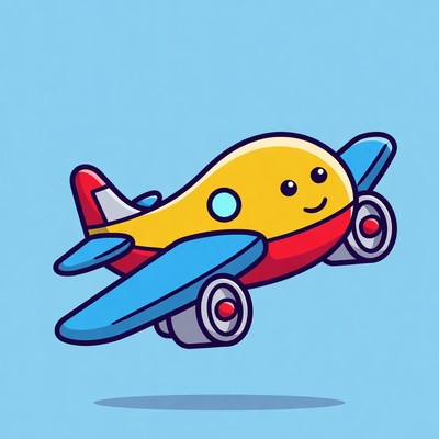 Cute Cartoon Airplane Flying