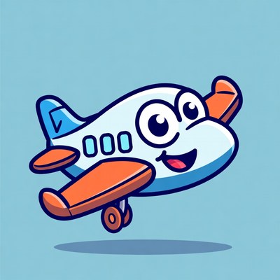 Cute Cartoon Airplane Smiling
