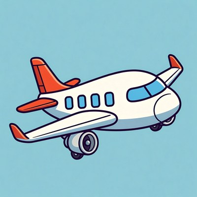 Cartoon Airplane Flying on Blue Background