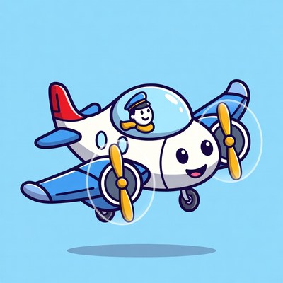Cartoon Pilot Flying Airplane