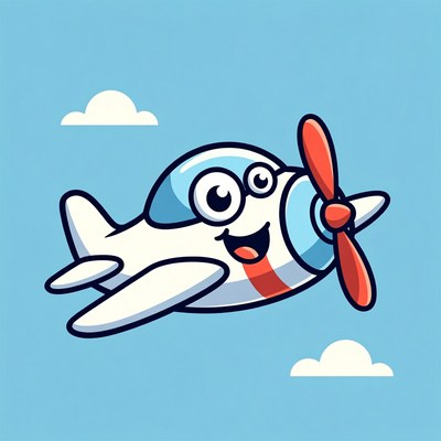 Cartoon Airplane Flying in Sky