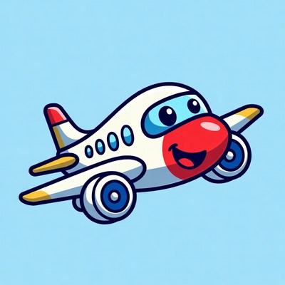 Cartoon Smiling Airplane Flying