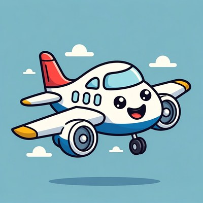Cute Cartoon Airplane Flying