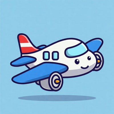Cute Cartoon Airplane Flying