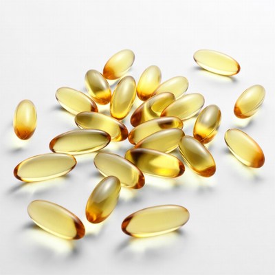 Yellow Fish Oil Capsules Scattered