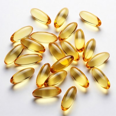 Yellow Fish Oil Capsules Scattered