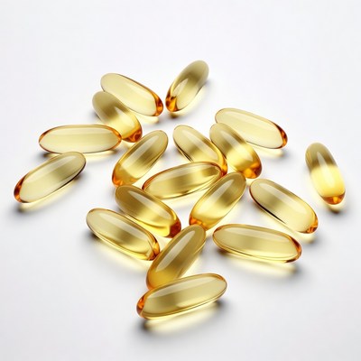 Yellow Fish Oil Capsules Scattered