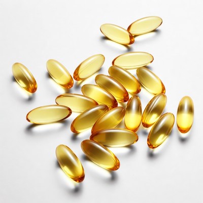 Yellow Fish Oil Capsules Scattered