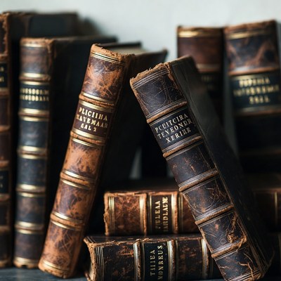 Stack of antique leather books