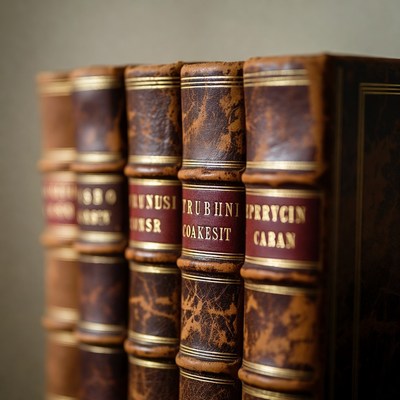 Stack of antique leather books