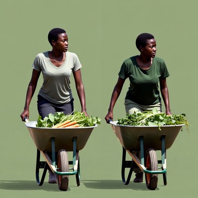 African women pushing wheelbarrows with vegetables