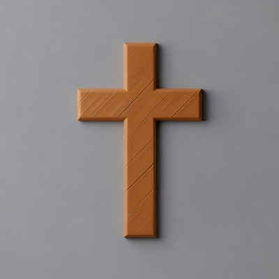 Wooden cross on gray background