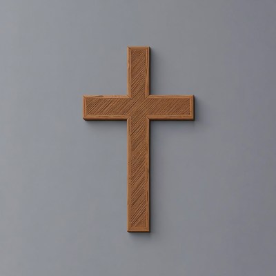 Wooden cross on gray background