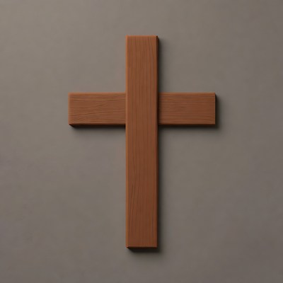 Wooden Cross on Gray Background